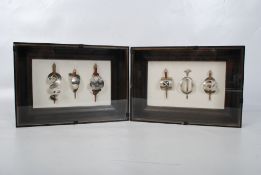 A set of 6 silver hand beaten 19th century Scottish Celtic hat pins / kilt brooches, in glass