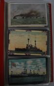 A collection of postcards to include warships of WW1, Cunard Mauretania, White Star Line related (