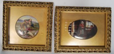 A pair of framed and glazed oil on porcelain plaques signed by F.Micklewright.