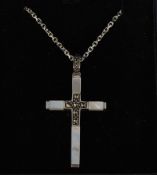 A good quality ladies silver 925 stamped mother of pearl cross / crucifix together with  necklace