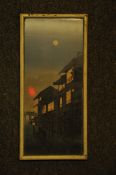 A decorative mid 20th century Chinese moonlit scene  print signed to the top right. Measures 36cm