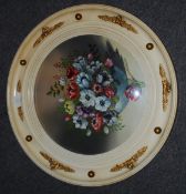 MABS (20th century) oil on board of still life flowers, in a good Arts & Crafts style circular frame