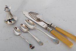 A quantity of hallmarked silver to include pepper pot, spoons etc. Hallmarked 1910, 1957, 1920, 1906