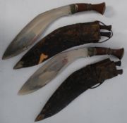 2 Indian leather scabbard kukrie knives complete with throwing knives complege with mahogany and