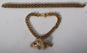 A 9ct gold bracelet together with an Art Deco yellow metal bracelet of decorative form along with