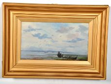 A Harvey Moore oil on canvas of shipping scene / beach etc.