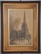 A large 19th century framed and glazed lithograph print of St Mary Redcliffe church, Bristol.