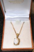 A good 9ct gold amethyst opal and diamond ladies necklace. The stone set to clasp with diamond above