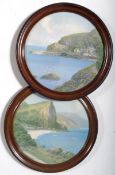 2 1930's porthole framed English School seascape prints, likely Devon or Cornwall being 29cms in