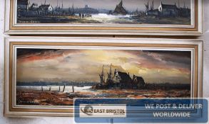 Edward Elliott. A pair of oil on boards depicting wharfs bearing signatures to lower corner