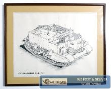 A Military framed and glazed army print by John Ficks 'Universal Carrier Mk II No. 2'. 33cm x 43cm.