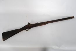 A 19th century Anglo Indian percussion cap musket circa 1880's. The wooden stock having ramrod