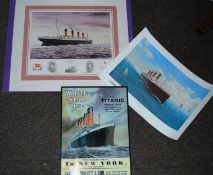 A framed Titanic print 'The Last Sunset' signed in pencil by the artist, along with another unframed