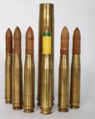 4x 20mm WWII dated German Drill rounds and one 20mm inert round, 1 37mm Anti Aircraft FLAK brass