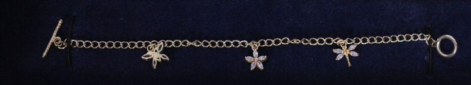 2 ladies contemporary silver white metal bracelets having butterfly and daisy forget me nots to