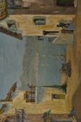 B Dawson 1962 Naive continental school harbour / seascape scene. Signed and dated to corner,
