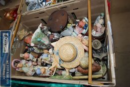 A box of assorted china figurines to include continental and others