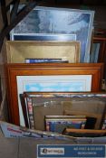 A box of pictures, mirrors and other items etc