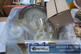 A box of mixed glasses to include 20th century engraved, wine glasses etc