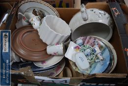 A box of mixed china to include Wedgwood, Delft, Denby etc