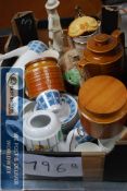 A box of ceramics to include a Royal Tuscon tea set etc.