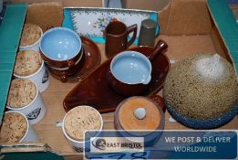 A nice box of ceramics to include Denby, Sadler, Studio pottery etc.