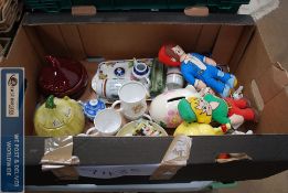 Box of ceramics to include susie cooper, teapots etc.