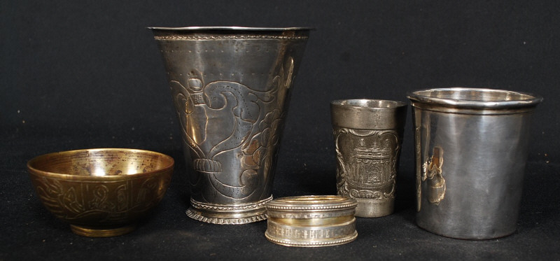 2 silver beakers, one on copper, the other untested. together with an unusual Stettin beaker and