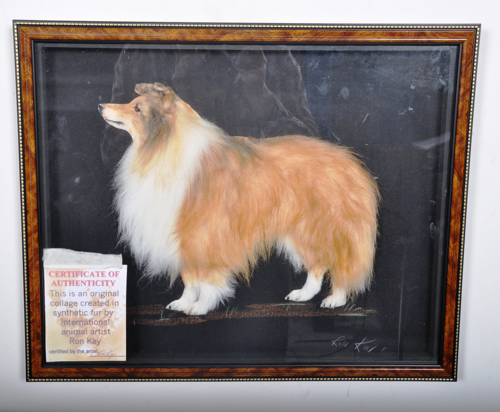 Ron Kay, A synthetic fur collage picture of a Collie dog. 50cm x 40cm