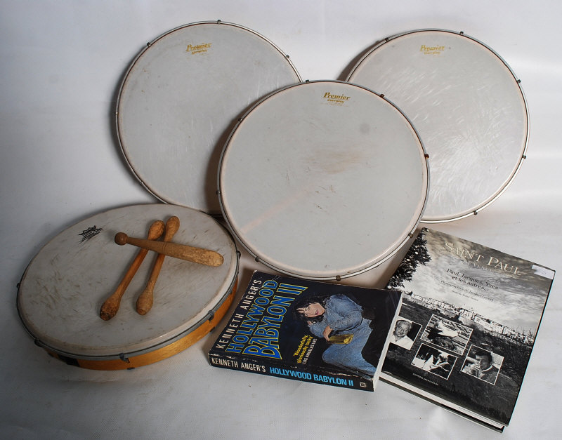 Music Memorabilia: 4 hand tamborines / drums used by Ultravox on a 1980's tour. Each Premier hand