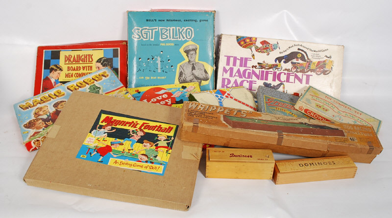 A selection of vintage toy games to include Magnetic Football, Sgt Bilko etc