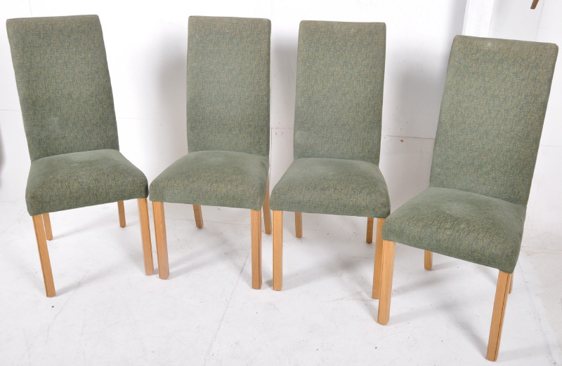 A good set of 4 contemporary high back green fabric dining chars by Marks & Spencers. 137cms high