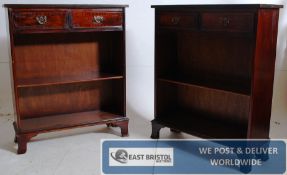 2 / Pair of Georgian style mahogany inlaid open window bookcases / bookcase. Bracket feet with open