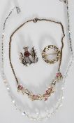 An exquisite glass necklace together with hollywood brooch and other.