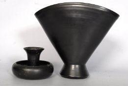 2 pieces of Prinknash pottery, one being a large fluted vase, the other a small bulbous form vase.
