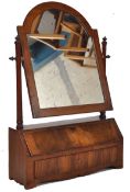 An antique Georgian part pear wood toilet swing mirror with drawer to base and turned wooden