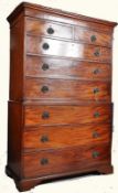 A Georgian solid mahogany chest on chest of drawers. Ogee bracket feet supporting a chest of 3 deep