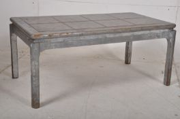 A retro Shabby Chic 1970`s painted tile top teak coffee table by Nathan. The silvered shabby chic