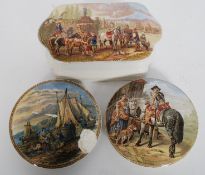 A collection of 3 19th century Staffordshire china pot lids (af) All with varying scenes of the