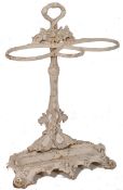 A Victorian Coalbrookdale type cast iron painted stick / umbreall stand with rococo scrollwork