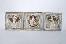 3 Minton decorative tiles in the seasons pattern, including Summer and 2x Springs. Markings on the
