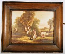 A Georgian oil painting on porcelain / ceramic panel set within a mahogany frame. 23cm x 17cm