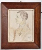A mid 20th century pastel portrait sketch, initialled MM to lower corner, in an oak glazed frame.