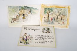 Rogers - 3 original watercolour and ink cartoon publication plates / sketches of various form,