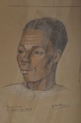 G Tatham 1934. African Negro Pastil portrait entitled Cook Boy Southern Rhodesia. Signed to lower