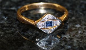 An 18k art deco 1920`s sapphire and diamond ring