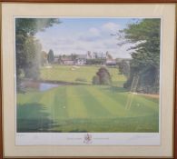 A framed and glazed golf sporting landscape `18th Hole, St Pierre` print by Graeme Baxter