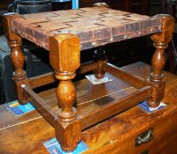 An Edwardian foot stool along with another Crocodile skin style stool