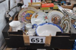 A box of ceramics to include a Masons set of booths, Platters, Worcester lladro.