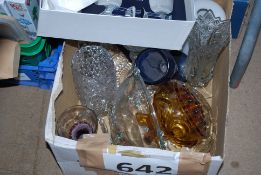 A box of glasswares to include decanter, studio wares, cut glass, carnival etc and many othersc